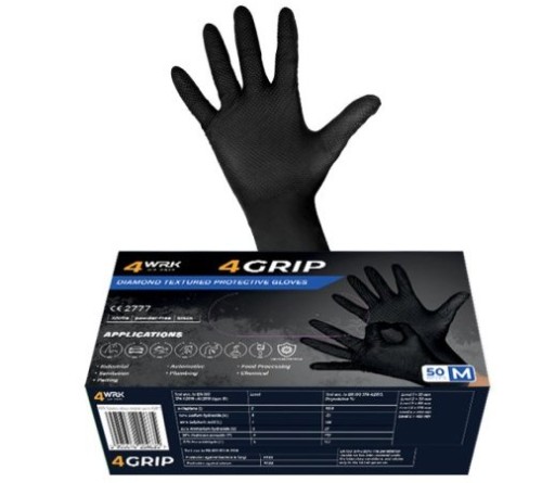 4WRK Rękawice jednorazowe nitrylowe teksturowane 4GRIP czarne 50 szt.