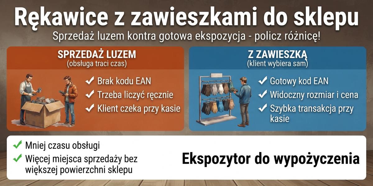 Rękawice z zawieszkami do sklepu i marketu - jak zarabiać na półce, a nie na obsłudze